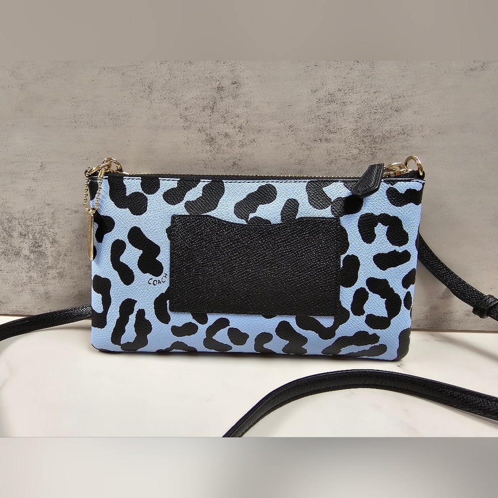 Coach Light Blue And Black Leopard Zipper Clutch/Crossbody - Picture 2 of 8